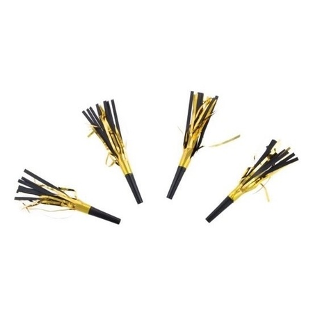 4x Party whistles with tassles black/gold