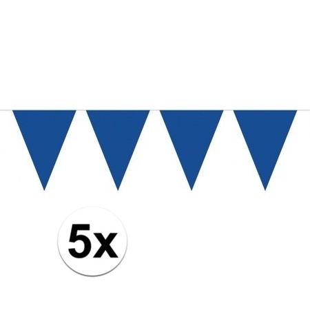 5 stuks blauwe slingers met vlaggetjes 10 meter