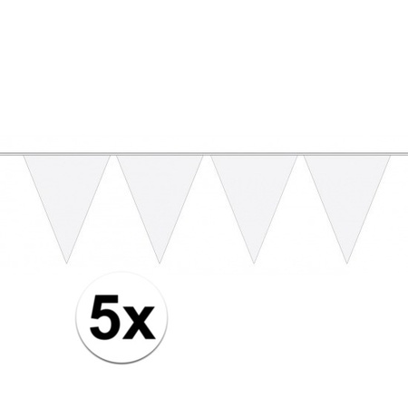 5 stuks witte slingers met vlaggetjes 10 meter