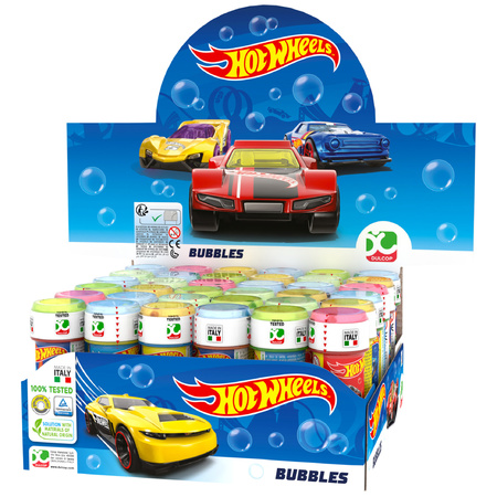 50x Hot Wheels race autos bellenblaas flesjes met bal spelletje in dop 60 ml voor kinderen
