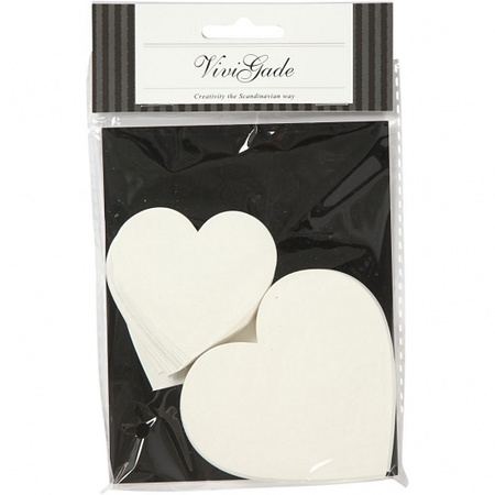 50x Decoration white cardboard hearts