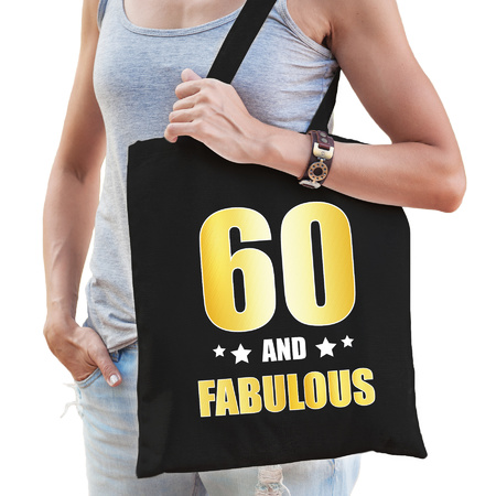 60 and legendary verjaardag cadeau tas zwart met gouden letters voor dames en heren - Verjaardag