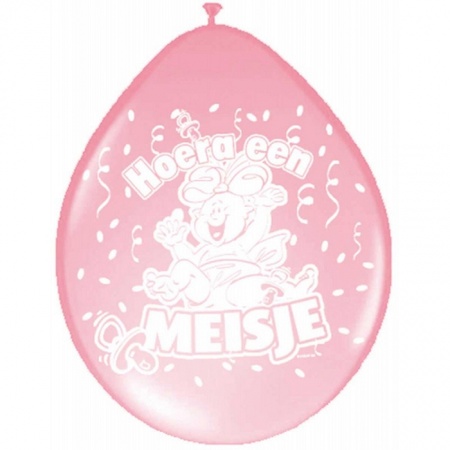 Geboorte versiering meisje - ooievaar geboorte bord - 77 cm hoog - 8x roze ballonnen