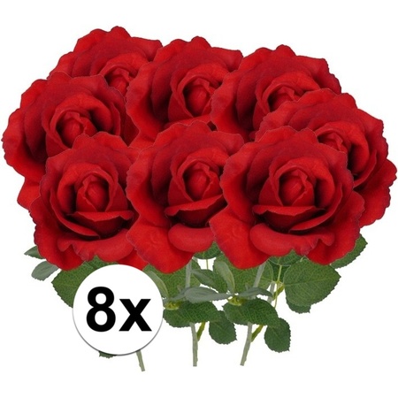 8x Kunstbloem roos Carol rood 37 cm