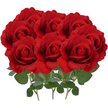 8x Kunstbloem roos Carol rood 37 cm