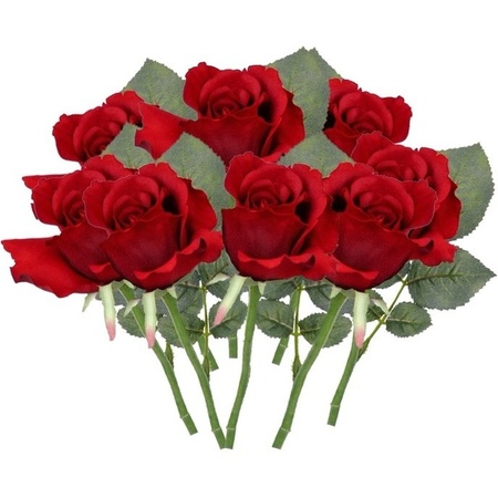 8x Red roses artificial flowers 30 cm