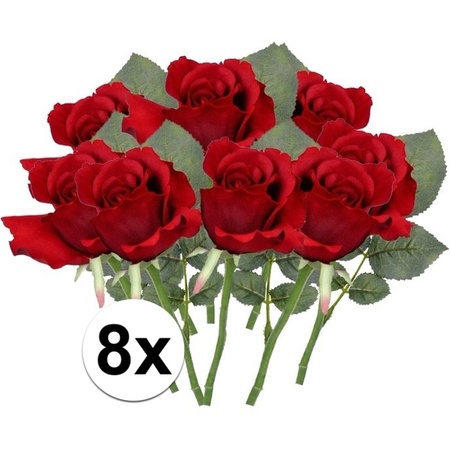 8x Rode rozen kunstbloemen  30 cm