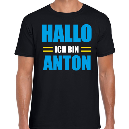 Apres ski t-shirt Hallo ich bin Anton zwart  heren - Wintersport shirt - Foute apres ski outfit