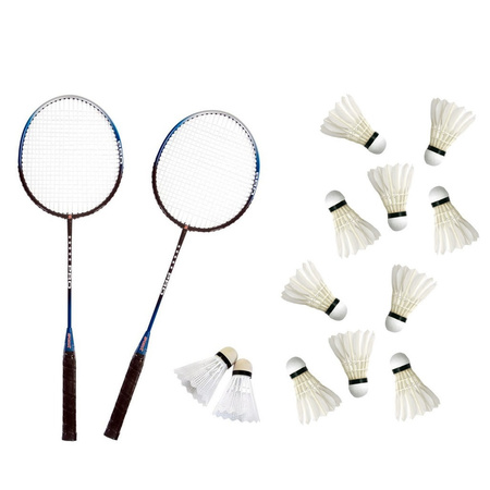 Badminton set zilver/blauw met 12x shuttles en opbergtas