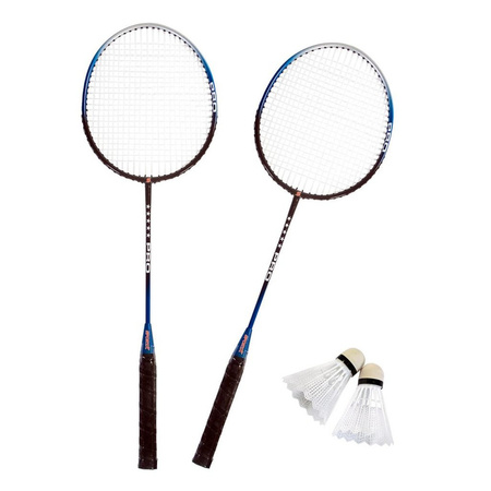 Badminton set silver/blue with 2 shuttles and bag 66 cm