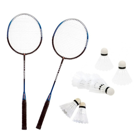 Badminton set zilver/blauw met 8x shuttles en opbergtas