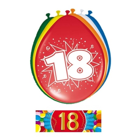 Feestartikelen 18 jaar ballonnen 16x + sticker