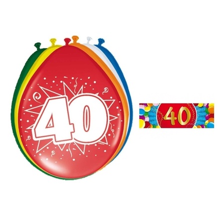 Feestartikelen 40 jaar ballonnen 16x + sticker