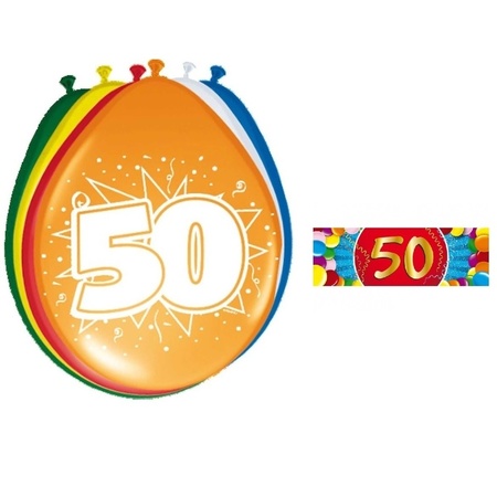 Feestartikelen 50 jaar ballonnen 16x + sticker