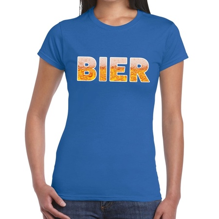 Bier tekst t-shirt blauw dames