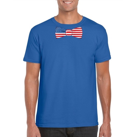 Blue t-shirt with United States of America flag bow tie men