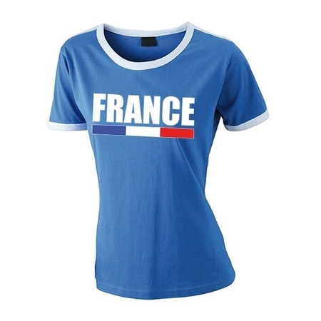Blauw/ wit Frankrijk supporter ringer t-shirt voor dames