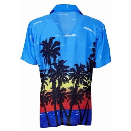 Toppers in concert - Blauwe Hawaii verkleed blouse met palmboomprint voor heren