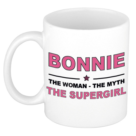 Bonnie The woman, The myth the supergirl pensioen cadeau mok/beker 300 ml