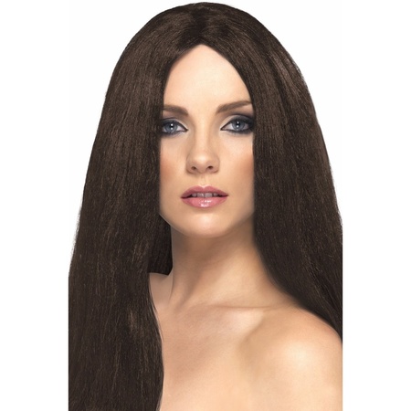 Brown Sixties/Hippie ladies wig with long straight hair