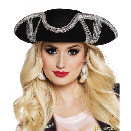 Boland Carnaval hat - Pirates captain - black/silver - for men and woman