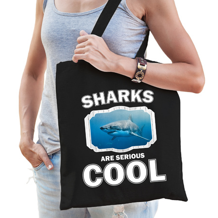 Dieren haai tasje zwart volwassenen en kinderen - sharks are cool cadeau boodschappentasje