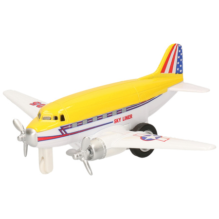Speelgoed propellor vliegtuigen setje van 2 stuks groen en geel 12 cm