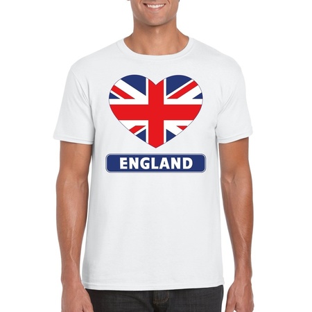 Engelse vlag in hartje shirt wit heren