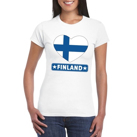 Finse vlag in hartje shirt wit dames