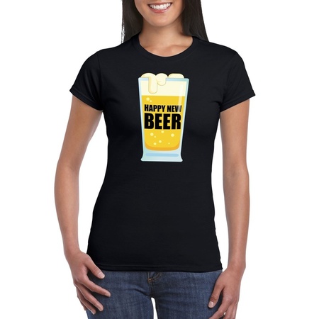 Fout oud en nieuw t-shirt Happy New Beer / Year zwart voor dames