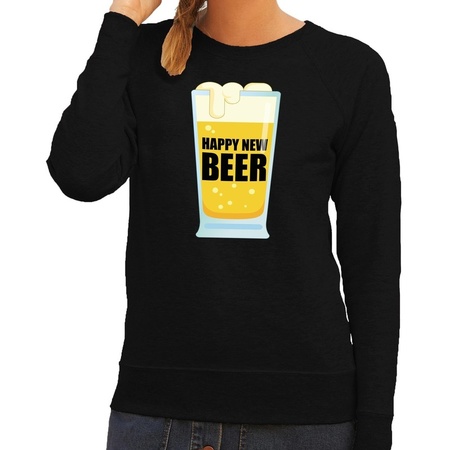 Foute oud en nieuw trui / sweater Happy New Beer zwart dames