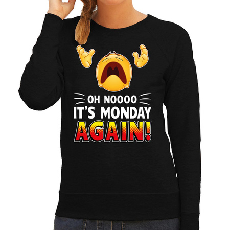 Funny emoticon sweater Oh noooo its monday again zwart dames