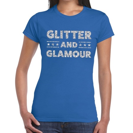 Glitter and Glamour zilver glitter tekst t-shirt blauw dames