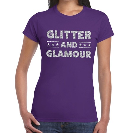 Glitter and Glamour zilver glitter tekst t-shirt paars dames