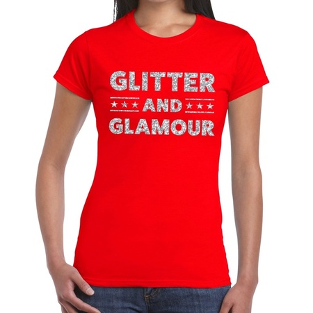 Glitter and Glamour zilver glitter tekst t-shirt rood dames