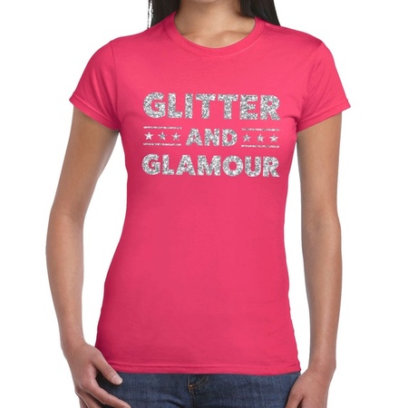 Glitter and Glamour zilver glitter tekst t-shirt roze dames