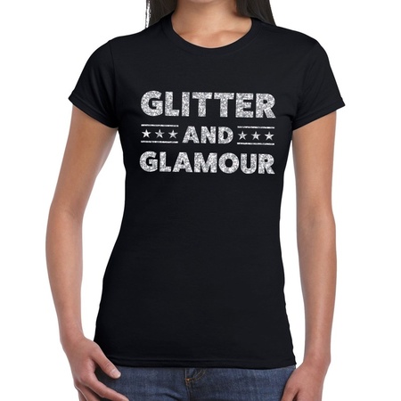 Toppers - Glitter and Glamour zilver glitter tekst t-shirt zwart dames