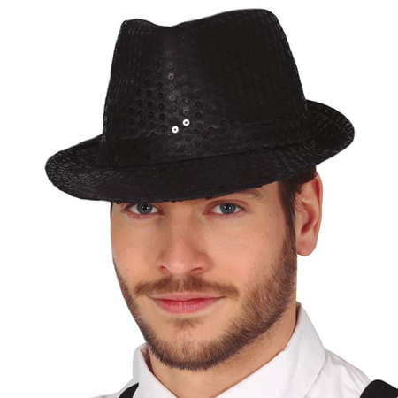 Toppers - Carnaval verkleed set compleet - hoedje en zonnebril - zwart - heren/dames - glimmend