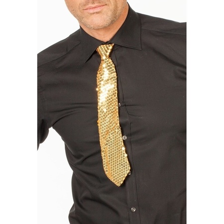 Gouden Oud en Nieuw glitter stropdas 32 cm verkleedaccessoire