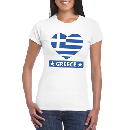 Griekse vlag in hartje shirt wit dames