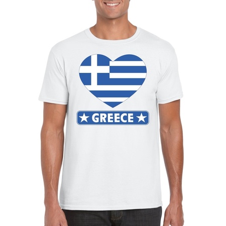Griekse vlag in hartje shirt wit heren