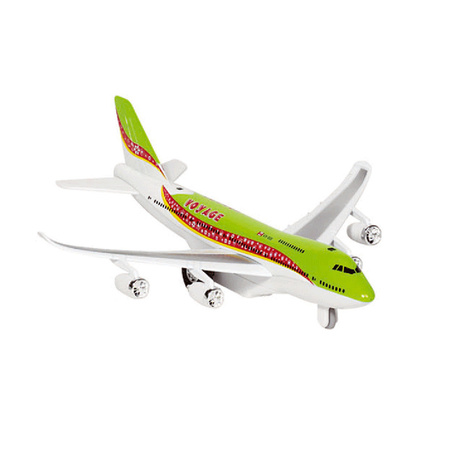 Speelgoed vliegtuigen setje van 2 stuks groen en paars 19 cm