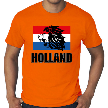 Grote maten oranje t-shirt met leeuw en vlag Holland / Nederland supporter EK/ WK voor heren