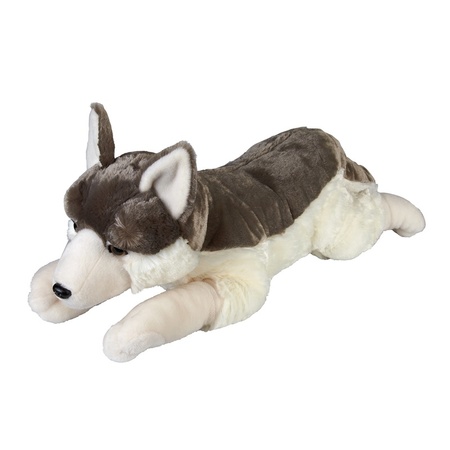 Big plush grey laying wolf cuddle toy 60 cm