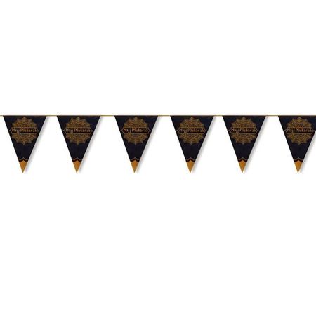 Hajj Mubarak thema vlaggenlijn/slinger zwart/goud 6 meter