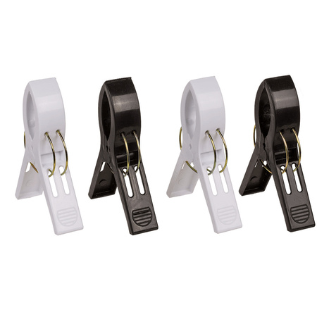 Handdoekknijpers XL - 4x - zwart/wit - kunststof - 12 cm - wasknijpers