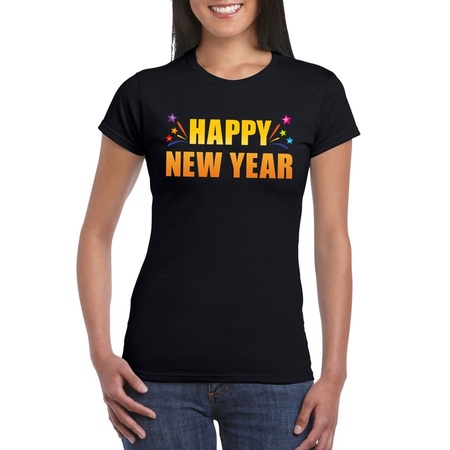 Happy new year t-shirt zwart voor dames