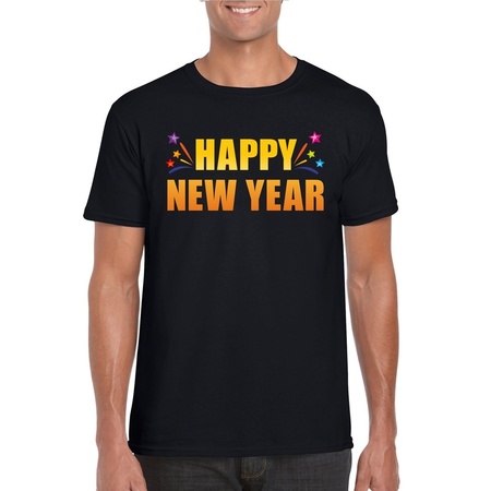 Happy new year t-shirt zwart voor heren