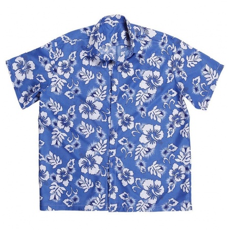 Hawaiiaans shirt blauw met witte bloemen