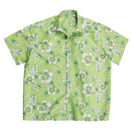 Hawaiiaans shirt groen met witte bloemen